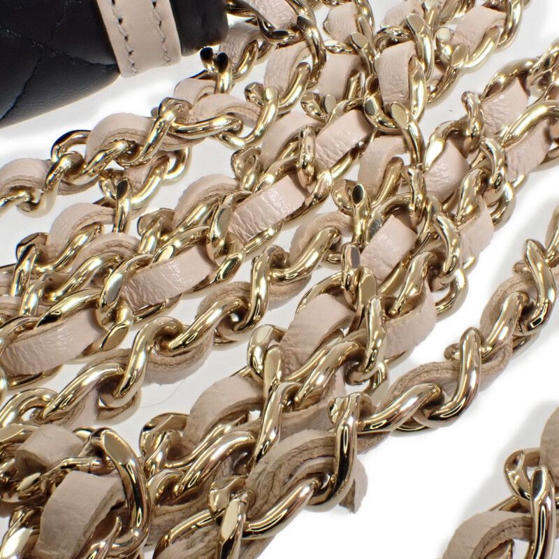 Chanel Mini Matelasse Chain Clutch Ap3560 Shoulder Bag Lambskin Black Beige