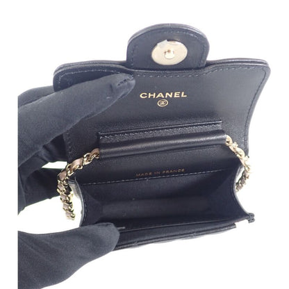 Chanel Mini Matelasse Chain Clutch Ap3560 Shoulder Bag Lambskin Black Beige