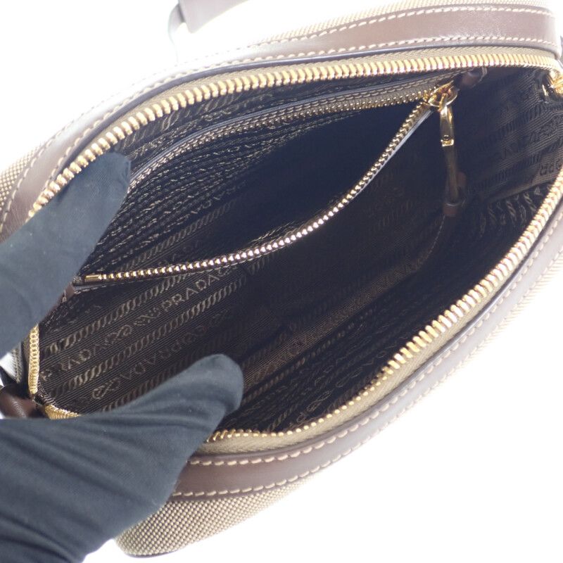 Prada Logo Jacquard Shoulder 1bh089_ucw_f0b16 Canvas Shoulder Bag Leather Beige