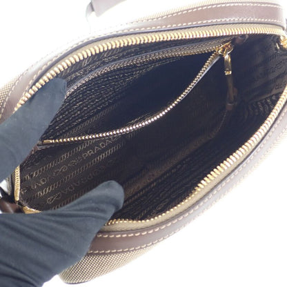 Prada Logo Jacquard Shoulder 1bh089_ucw_f0b16 Canvas Shoulder Bag Leather Beige