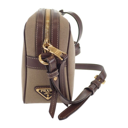 Prada Logo Jacquard Shoulder 1bh089_ucw_f0b16 Canvas Shoulder Bag Leather Beige