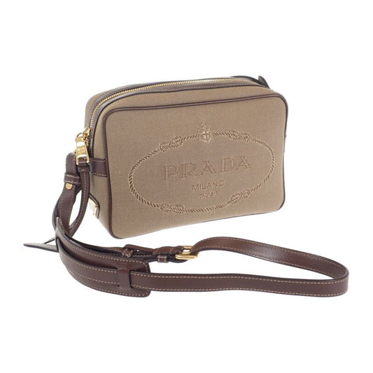 Prada Logo Jacquard Shoulder 1bh089_ucw_f0b16 Canvas Shoulder Bag Leather Beige
