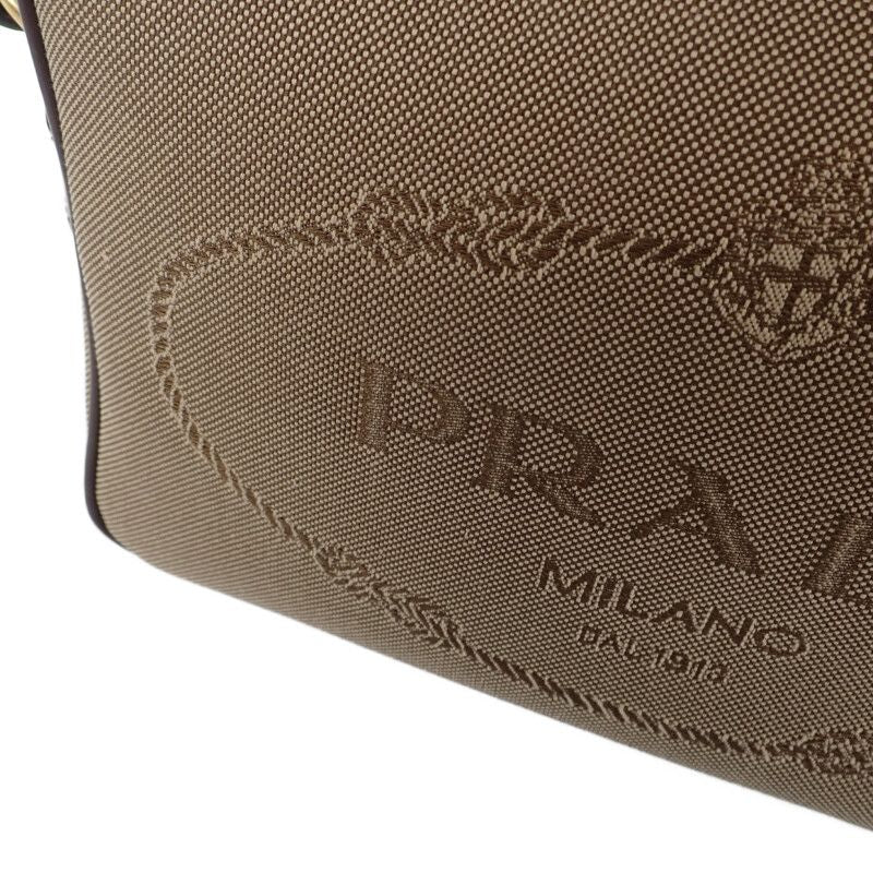 Prada Logo Jacquard Shoulder 1bh089_ucw_f0b16 Canvas Shoulder Bag Leather Beige