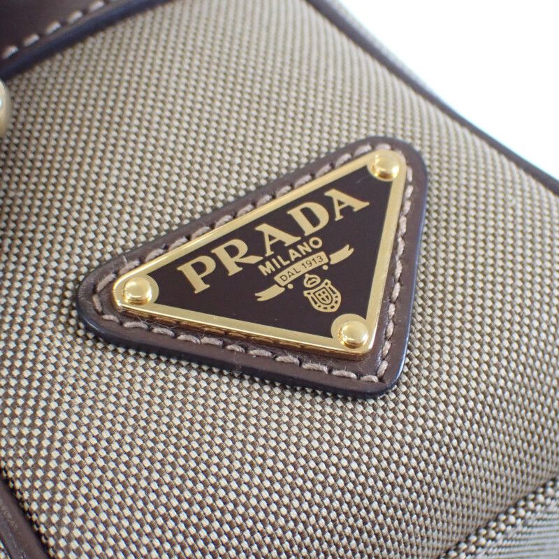 Prada Logo Jacquard Shoulder 1bh089_ucw_f0b16 Canvas Shoulder Bag Leather Beige