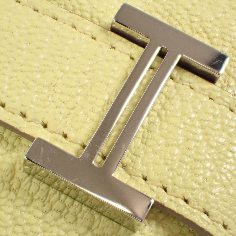 Hermes Bearn W Engraved Card Case Chevre Lime Yellow Silver Hardware Ladies