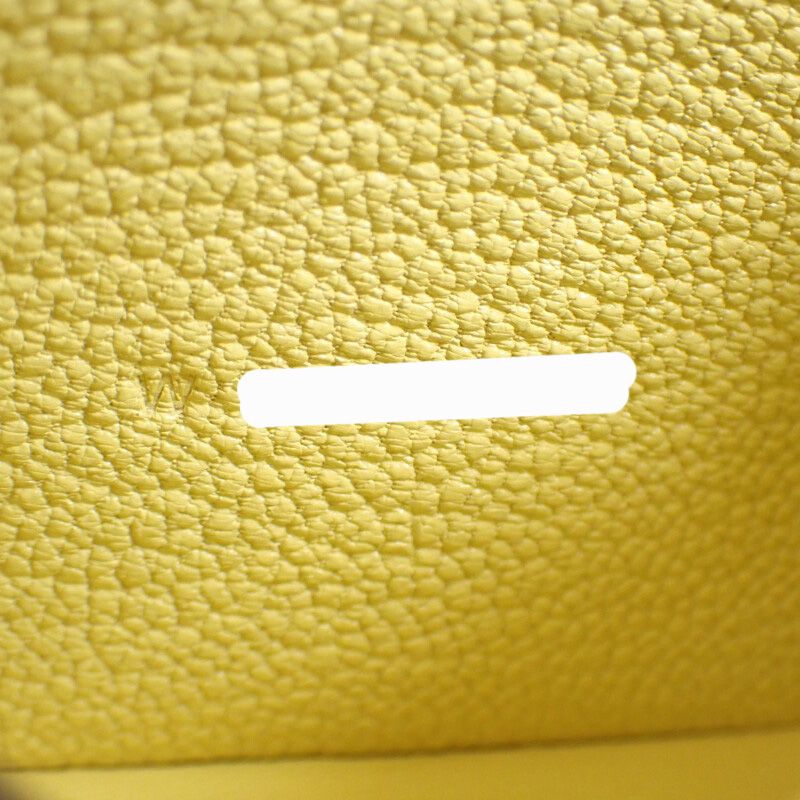 Hermes Bearn W Engraved Card Case Chevre Lime Yellow Silver Hardware Ladies