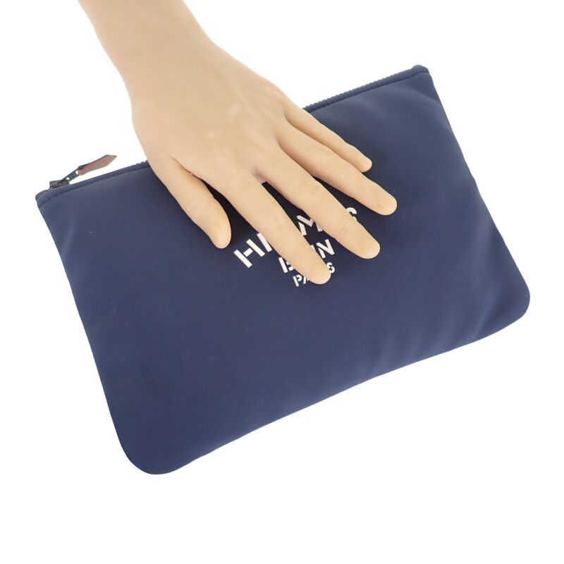 Hermes Trousse Flat MM Neobain Pouch Nylon Polyurethane Navy Ladies [AB