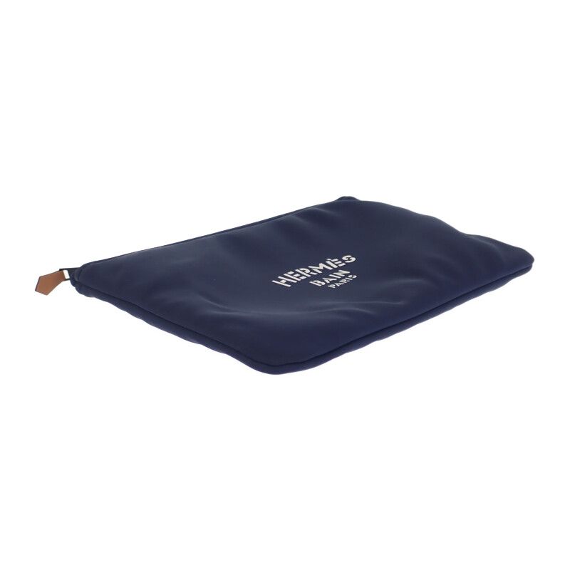 Hermes Trousse Flat MM Neobain Pouch Nylon Polyurethane Navy Ladies [AB