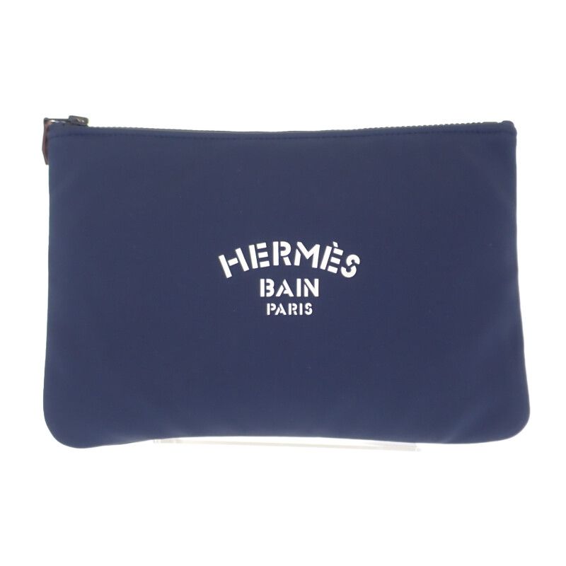 Hermes Trousse Flat MM Neobain Pouch Nylon Polyurethane Navy Ladies [AB