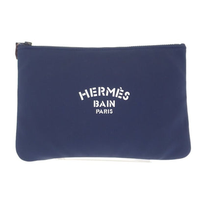 Hermes Trousse Flat MM Neobain Pouch Nylon Polyurethane Navy Ladies [AB