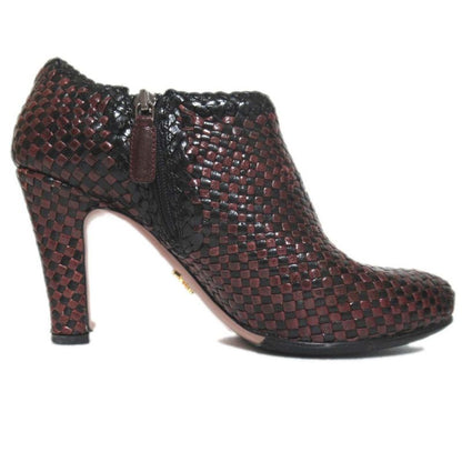 Prada Leather Mesh Braided High Heel Booties Short Boots 35.5 Size 22.5cm