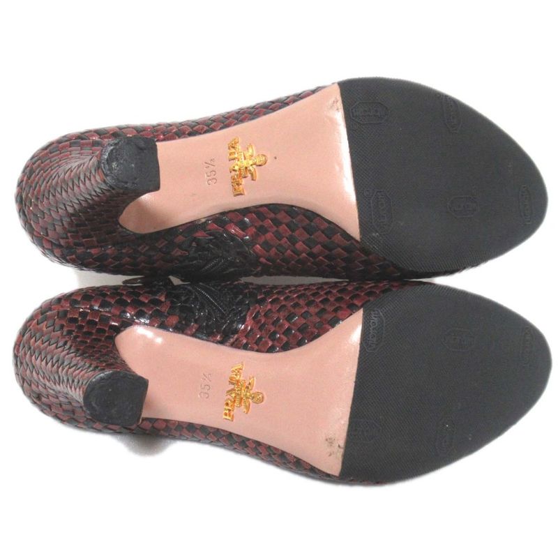 Prada Leather Mesh Braided High Heel Booties Short Boots 35.5 Size 22.5cm