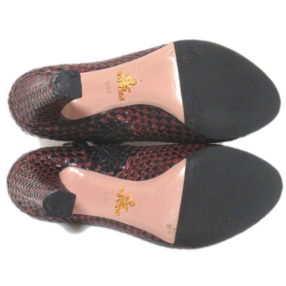 Prada Leather Mesh Braided High Heel Booties Short Boots 35.5 Size 22.5cm