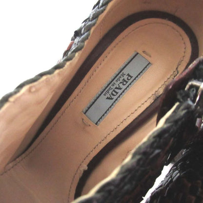 Prada Leather Mesh Braided High Heel Booties Short Boots 35.5 Size 22.5cm