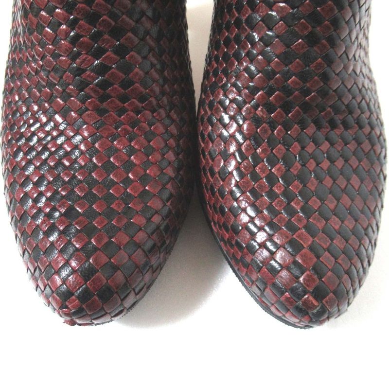 Prada Leather Mesh Braided High Heel Booties Short Boots 35.5 Size 22.5cm