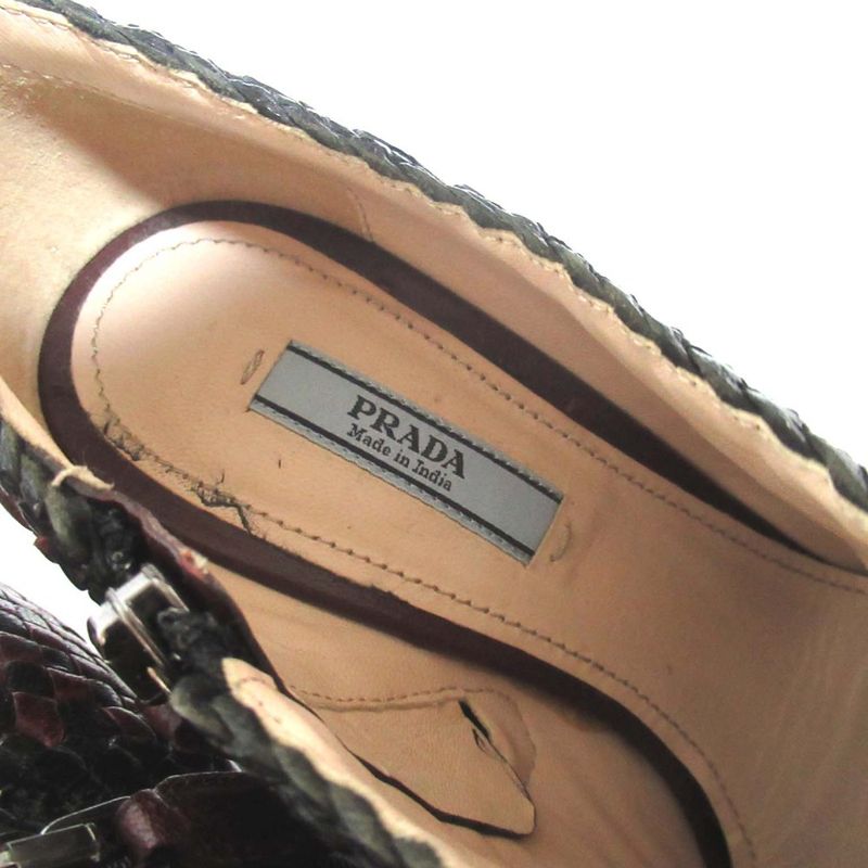 Prada Leather Mesh Braided High Heel Booties Short Boots 35.5 Size 22.5cm