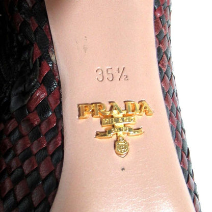 Prada Leather Mesh Braided High Heel Booties Short Boots 35.5 Size 22.5cm