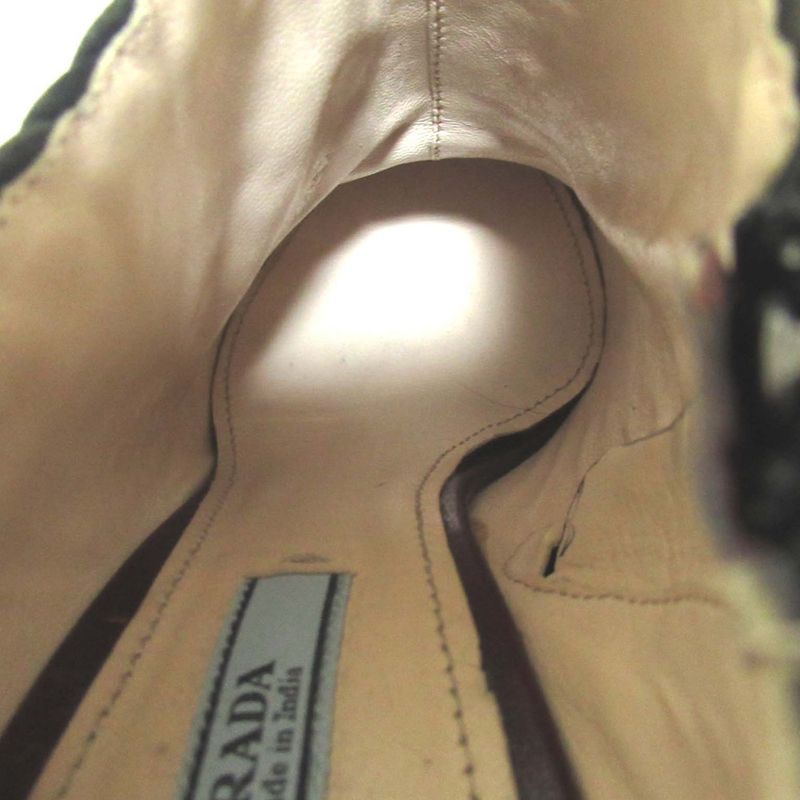 Prada Leather Mesh Braided High Heel Booties Short Boots 35.5 Size 22.5cm