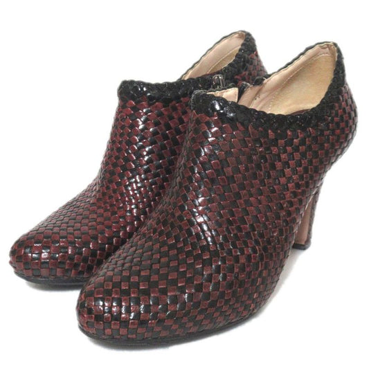 Prada Leather Mesh Braided High Heel Booties Short Boots 35.5 Size 22.5cm