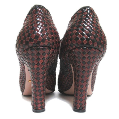 Prada Leather Mesh Braided High Heel Booties Short Boots 35.5 Size 22.5cm