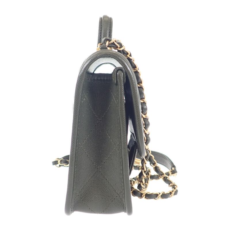 Chanel Small Top Handle Flap As3652 2WAY Bag Hand Shoulder Caviar Skin Khaki
