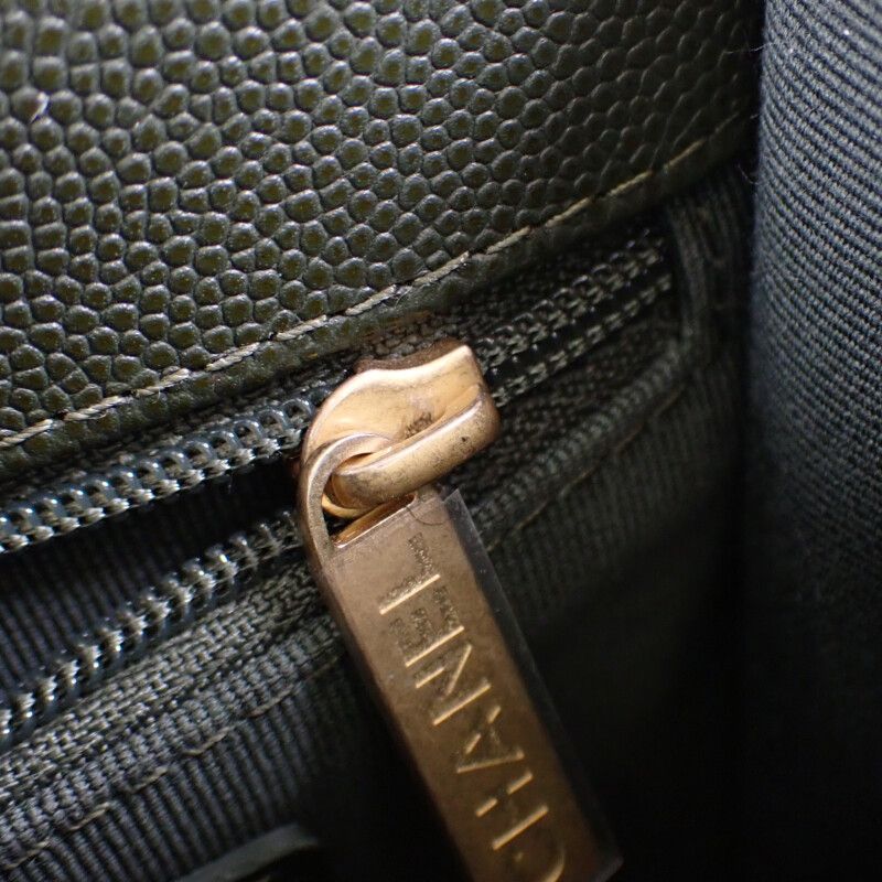 Chanel Small Top Handle Flap As3652 2WAY Bag Hand Shoulder Caviar Skin Khaki