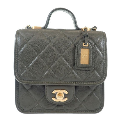 Chanel Small Top Handle Flap As3652 2WAY Bag Hand Shoulder Caviar Skin Khaki