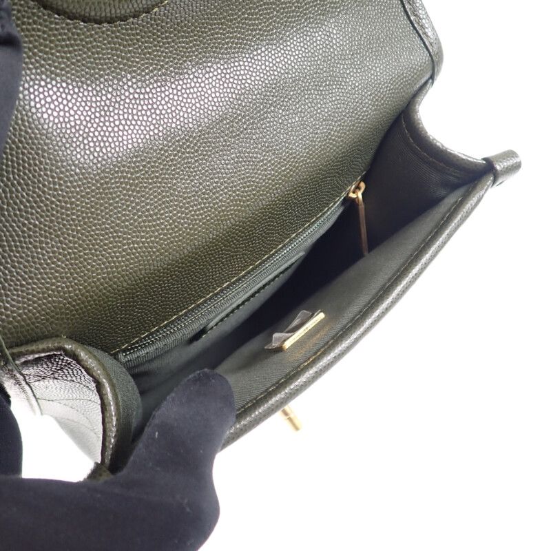 Chanel Small Top Handle Flap As3652 2WAY Bag Hand Shoulder Caviar Skin Khaki