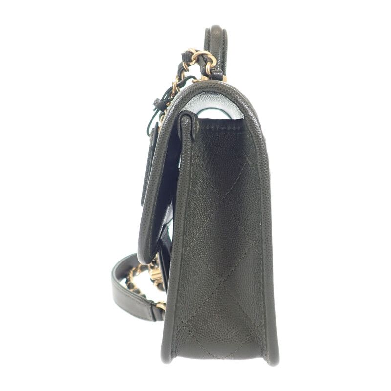 Chanel Small Top Handle Flap As3652 2WAY Bag Hand Shoulder Caviar Skin Khaki