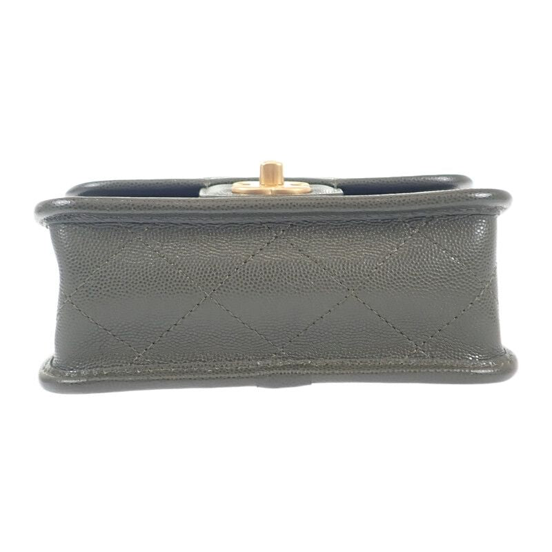 Chanel Small Top Handle Flap As3652 2WAY Bag Hand Shoulder Caviar Skin Khaki