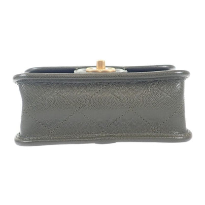 Chanel Small Top Handle Flap As3652 2WAY Bag Hand Shoulder Caviar Skin Khaki