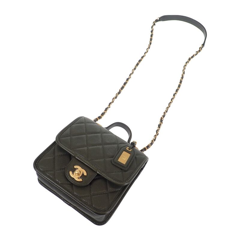 Chanel Small Top Handle Flap As3652 2WAY Bag Hand Shoulder Caviar Skin Khaki
