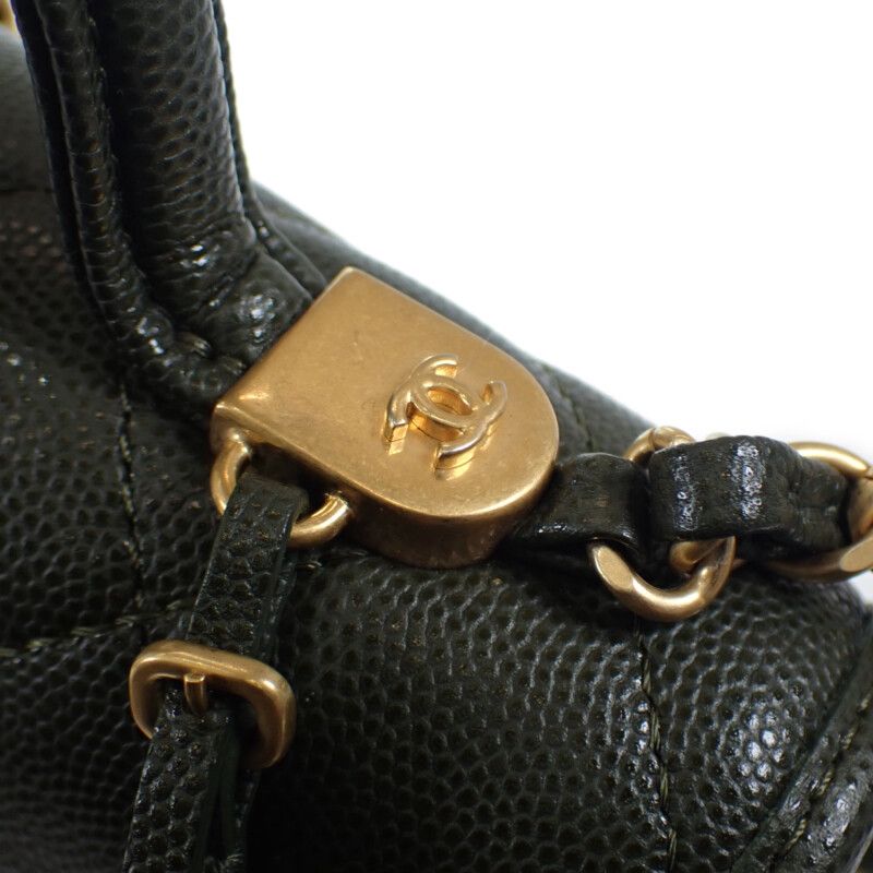 Chanel Small Top Handle Flap As3652 2WAY Bag Hand Shoulder Caviar Skin Khaki