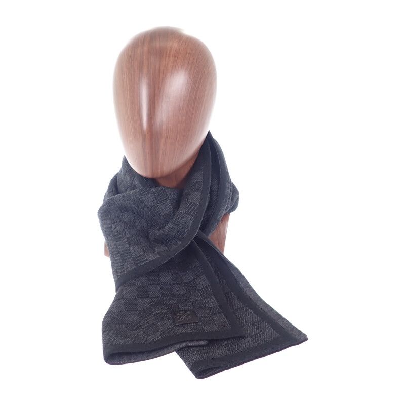 Louis Vuitton Scarf Neo Petit Damier M77988 Scarf Wool Black Men's [A Rank