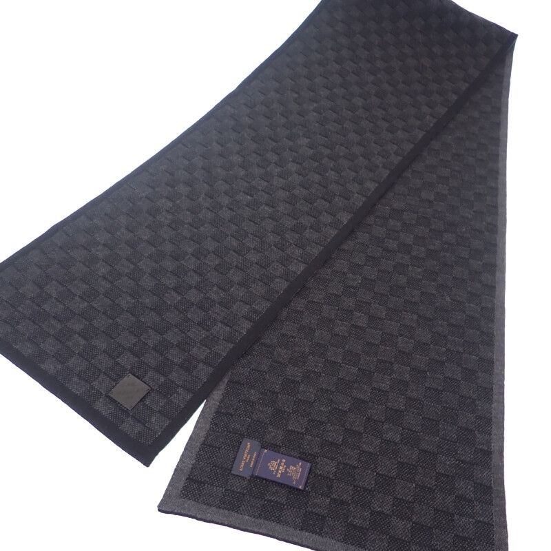 Louis Vuitton Scarf Neo Petit Damier M77988 Scarf Wool Black Men's [A Rank