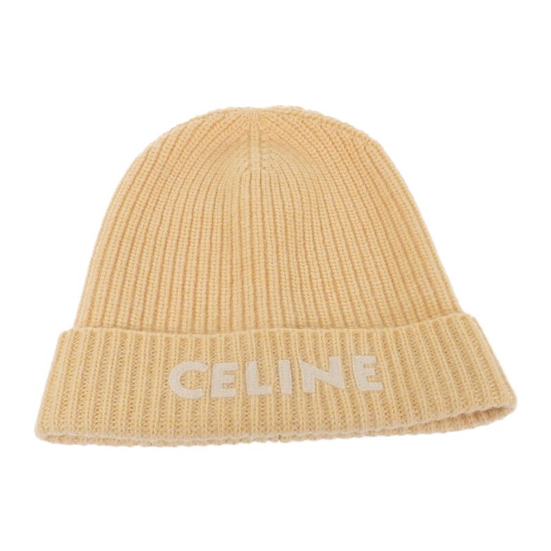 Celine Ribbed Logo Knit Hat 2ah35423p Knit Cap Wool Yellow Ladies Men's [grade A