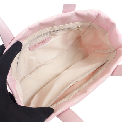 Chanel New Travel Line Tote TPM Tote Bag Nylon Leather Pink Ladies [AB Rank]