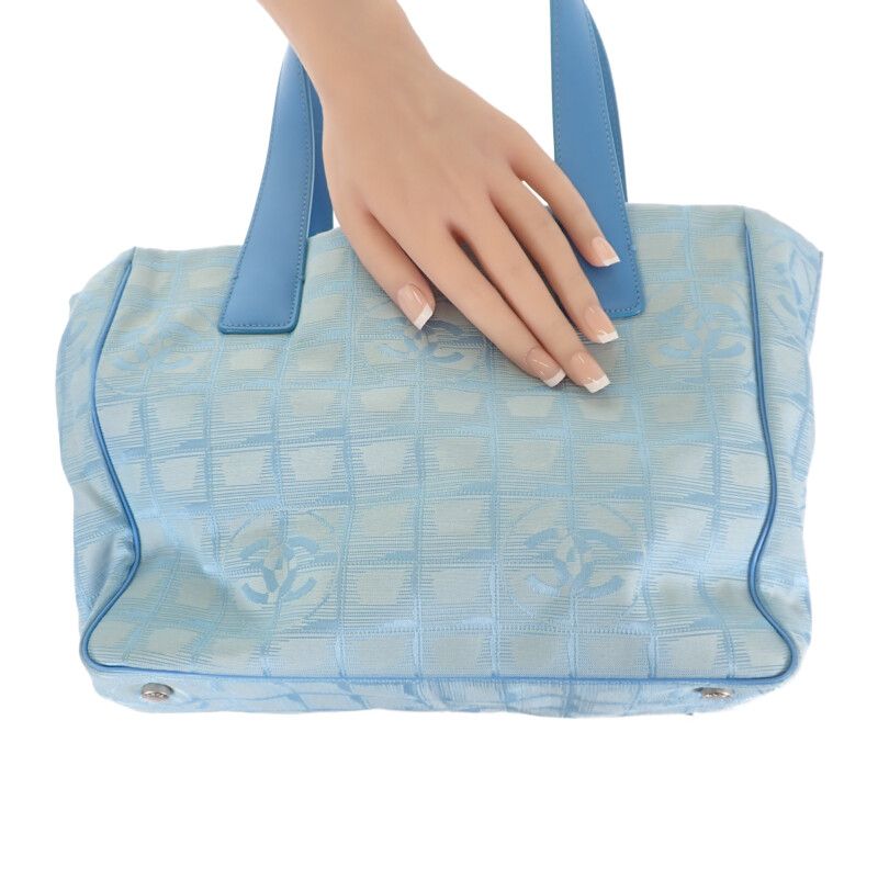 Chanel New Travel Line Tote PM Tote Bag Nylon Leather Blue Ladies [ranked B