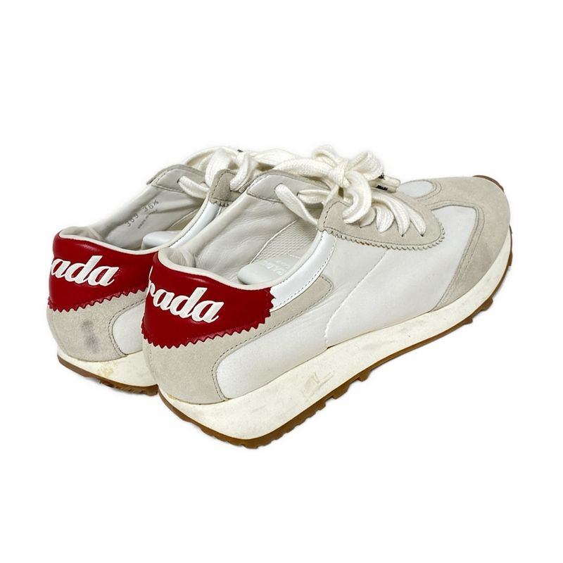 Prada Sneakers 361/2 Women - White X Grey Beige X Red Insole Removable Leather