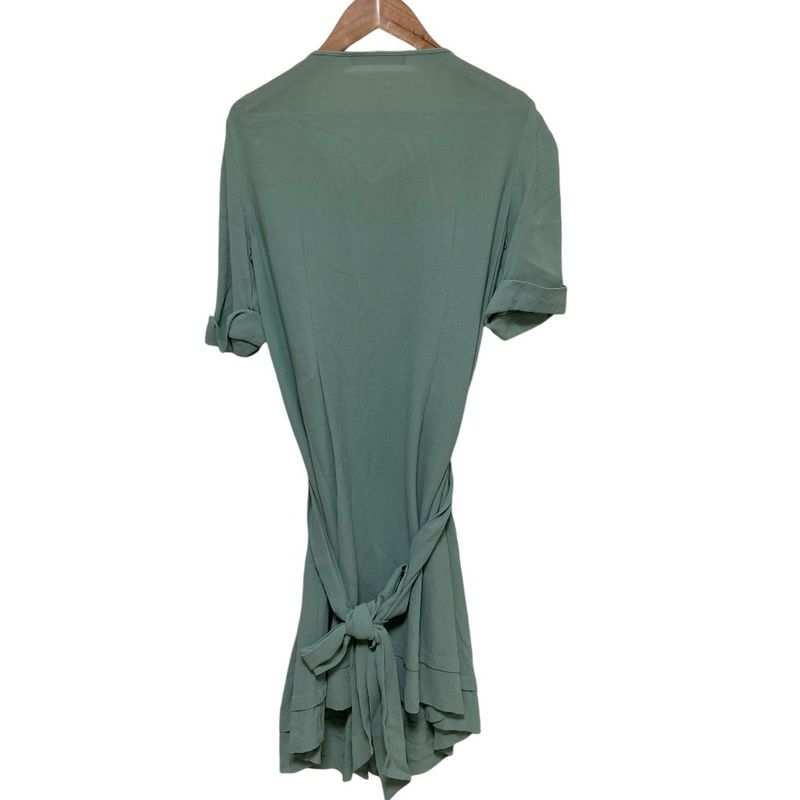 Good Quality Balenciaga 100% Silk Front Pleats Belted Mini Dress Short Sleeves