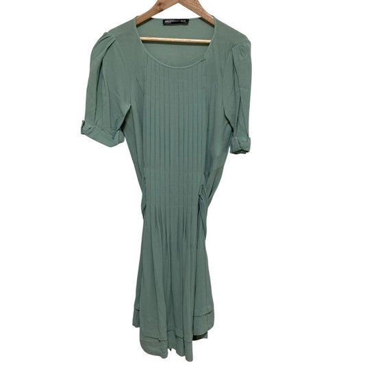 Good Quality Balenciaga 100% Silk Front Pleats Belted Mini Dress Short Sleeves