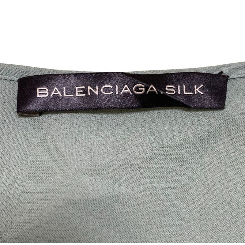 Good Quality Balenciaga 100% Silk Front Pleats Belted Mini Dress Short Sleeves