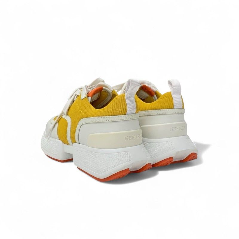 Hermes Giga Sneakers Shoes Fabric Leather Yellow White
