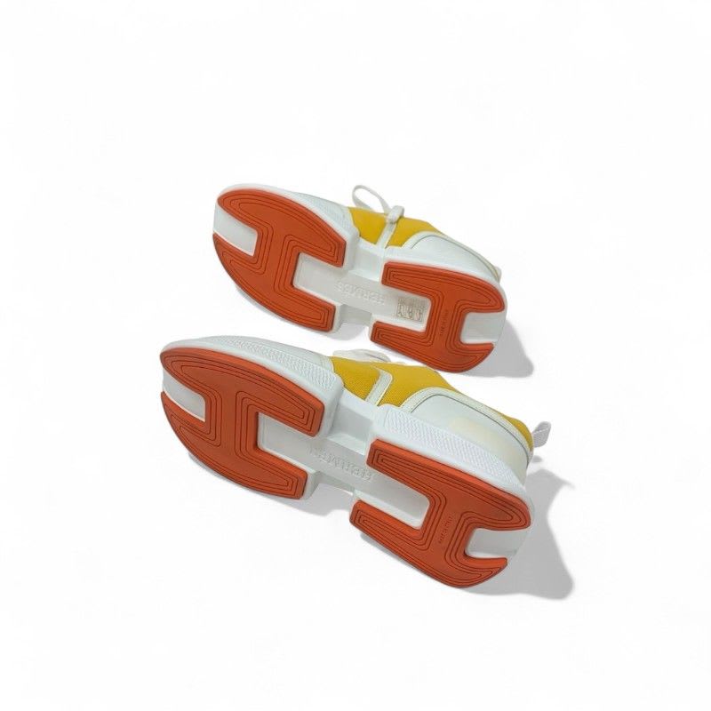 Hermes Giga Sneakers Shoes Fabric Leather Yellow White