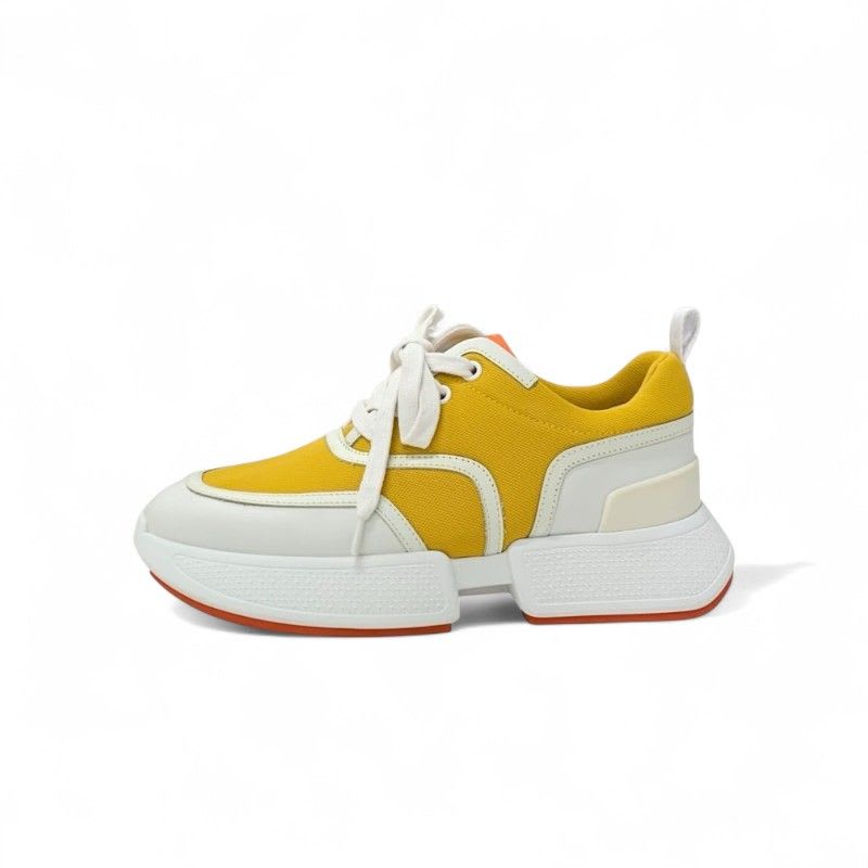 Hermes Giga Sneakers Shoes Fabric Leather Yellow White