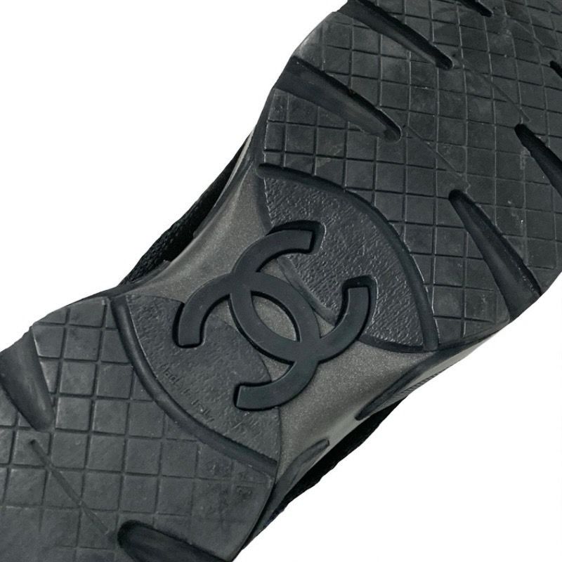 Chanel Sneakers Shoes Fabric Black Blue Black Here Mark Metallic