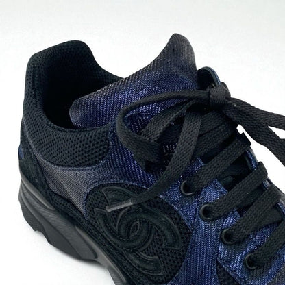 Chanel Sneakers Shoes Fabric Black Blue Black Here Mark Metallic