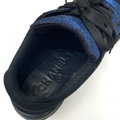 Chanel Sneakers Shoes Fabric Black Blue Black Here Mark Metallic