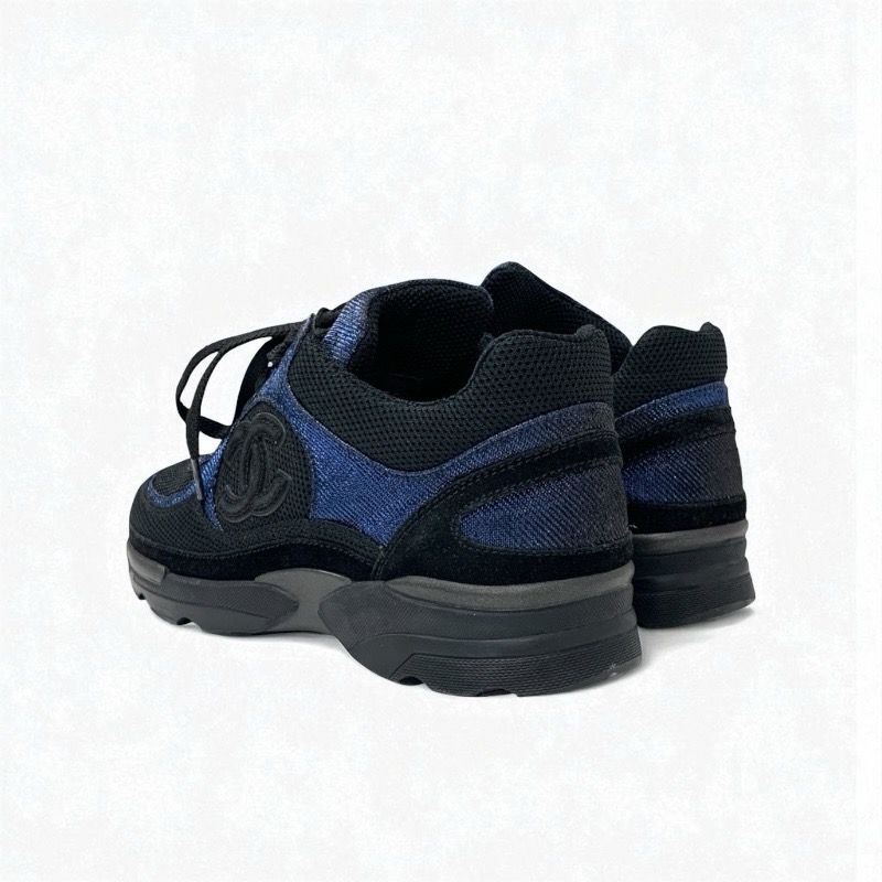 Chanel Sneakers Shoes Fabric Black Blue Black Here Mark Metallic