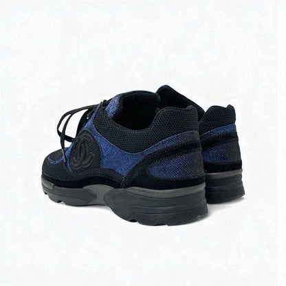 Chanel Sneakers Shoes Fabric Black Blue Black Here Mark Metallic